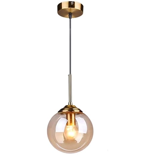 Luminária pingente de bola de vidro Moderna E14 Lustre Luminária de teto para Sala de Estar Cozinha Ilha Restaurante Corredor (15CM, âmbar)