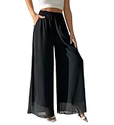 zsangbee Women's Wide Leg Palazzo Pants Chiffon Flowy Loose Party Wedding Dressy Casual Trousers