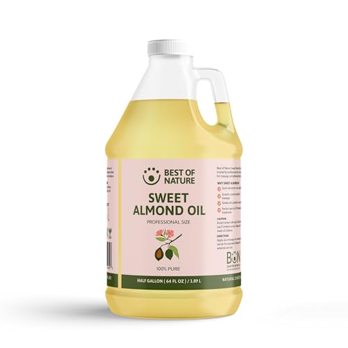 Best of Nature 100% Pure Sweet Almond Oil Moisturizing Massage & Body Oil Unscented for Hair Skin Face Soap Making Aromatherapy Ideal Carrier for Essential Oils Half Gallon (64 fl oz)