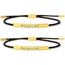 2PCS Dont Give a F*ck Tube Bracelet,Handmade Stainless Steel Engraved Bracelet,Adjustable Inspirational Braided Wrap Bracelet,Couples Bracelets,for Sorority Sisters Best Friends Gifts