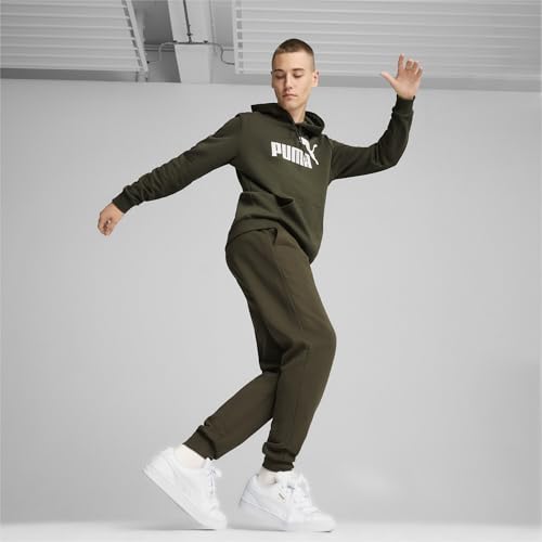 Image of PUMA Men's Essential Big Logo Fleece Hoodie, Dark Olive, XL