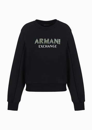 A | X ARMANI EXCHANGE Women's Rhinestone Logo Crewneck Pullover Sweatshirt, Black