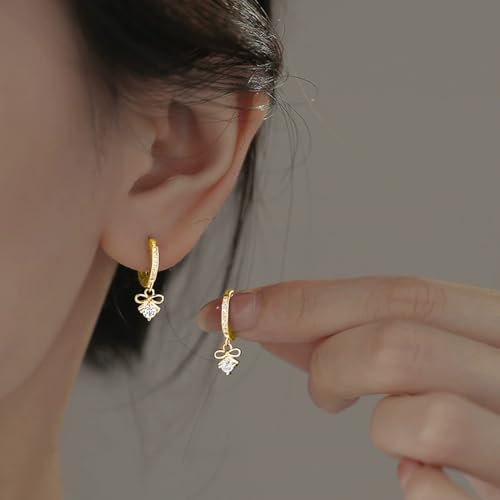 SLUYNZ Sterling Silver CZ Bowknot Hoop Earrings for Women Teens Small Bow Hoop Earrings Huggie Drop2