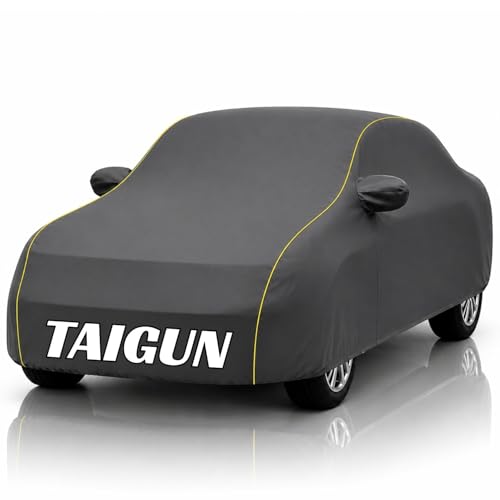 Image of Safe-Cars New Grey 100% Waterproof Taigun Car Cover | Polyester Car Body Cover for Rain & Sun | UV Protection, Dustproof, Scratch Resistant, Windproof, Heat Resistant, Custom Fit