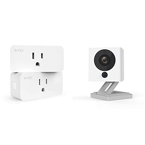 Wyze Smart Home Plug, Two-Pack, White & Cam 1080p HD Indoor Smart Home Camera with Night Vision, 2-Way Audio, Compatible with Alexa & The Google Assistant, White, 1-Pack