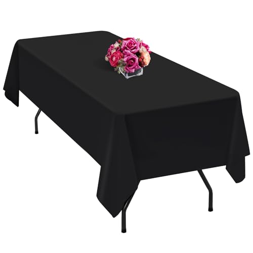 Teruntrue 1 Pack Black Polyester Tablecloth 140 x 240 cm Polyester Fabric Table Cloth Wrinkle Resistant Washable Rectangle Table Cover,for Wedding,Birthday,Party,Banquets Decorate