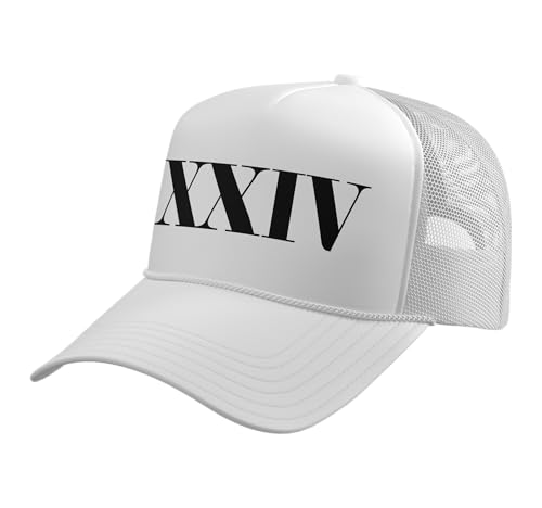 24 Years Old Birthday 24 Roman Numerals Count Number Trucker Hat with Adjustable Mesh Back White