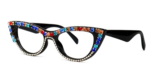 Image of VOOGLAM Stylish Rhinestone Cat Eye Blue Light Glasses for Women Anti Eyestrain Dry Eyes Eyewear Cathleen