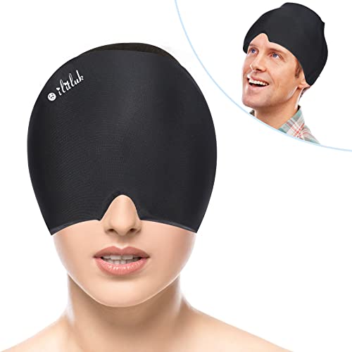 Hielo en Gel Dolor de Cabeza Gorro Antimigrañoso Gorro Migraña Terapia de Frío y Calor Estirable Hielo Cabeza Envoltura Gorro para Resaca Bolsa de Hielo Compresa Fría Alivio del Estrés Máscara, Negro Cover