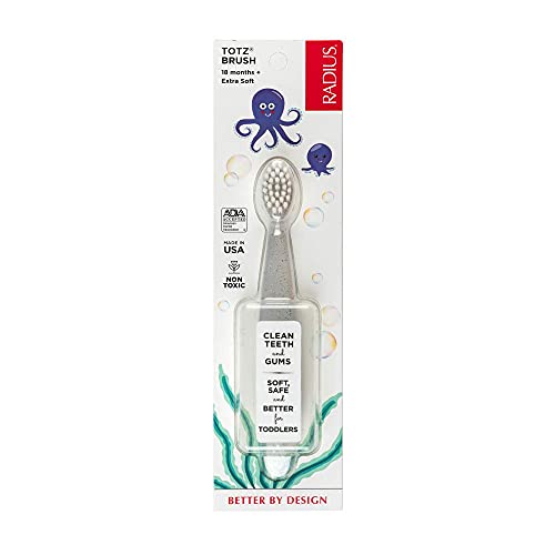 RADIUS Totz Toothbrush Extra Soft Brush BPA Free & ADA Accepted Designed for Delicate Teeth & Gums for Children 18 Months & Up - Grey Sparkle - Pack of 1