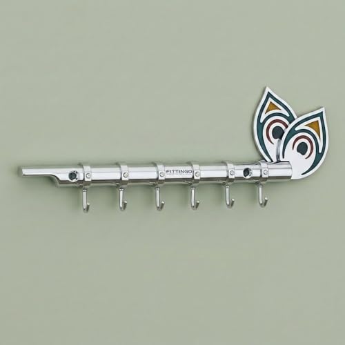 Image of Big Brass Antique Krishna Flute for Key Holder /Key Stand /Keys Hanger Hook /Key Holders for Wall Stylish /Keys Rack Hook /Key Hanging Hooks - Home Decor, Wall Mount - 6 Hooks (Chrome Plated)