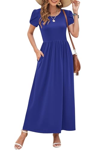 Image of AUSELILY Women's Summer Maxi Dresses Petal Sleeves Casual Empire Waist Long Dress with Pockets 2025 New
