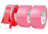 BOMEI PACK Pink Packing Tape with Dispenser, 2.6 Mil 1.88 Inch x 110 Yards, 3 Refills Rolls Color Pink Box Tape for Moving, Shipping and Packaging