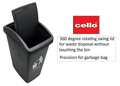 Image of Cello Plastic Garbage Swing-Lid Dustbin 48 Ltr, Black / /Black (COMBO)