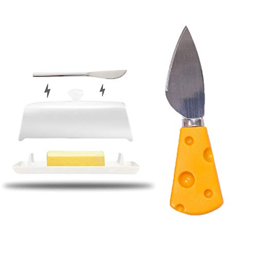 AUHOLNVN 2021 Magnetic Porcelain Butter Dish Ceramic Butter Keeper New Bone China Butter Dish with Handle Cover Design 1 Knives Lid and Groove Design Dishwasher Safe
