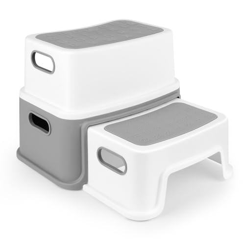 El taburete infantil seguro de 2 niveles, robusto taburete de dos niveles, taburete para niños, taburete para baño con pies antideslizantes y escalones, inodoro a partir de 1 año