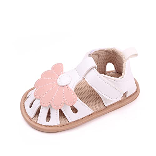Infant Boys and Girls Baby Newborn Sneakers Cute Scalloped Design Walking Sandals Flat Bottom Dress Toddler Girl Jellies (White, 4.5 Infant)