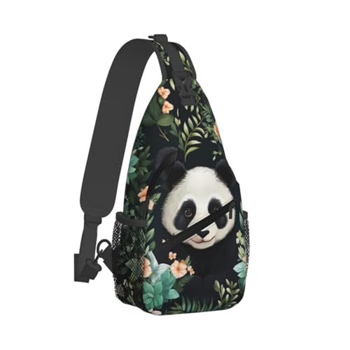 Mochila Sling Cute Panda Flowers Unisex Ligera 4L miniatura 2