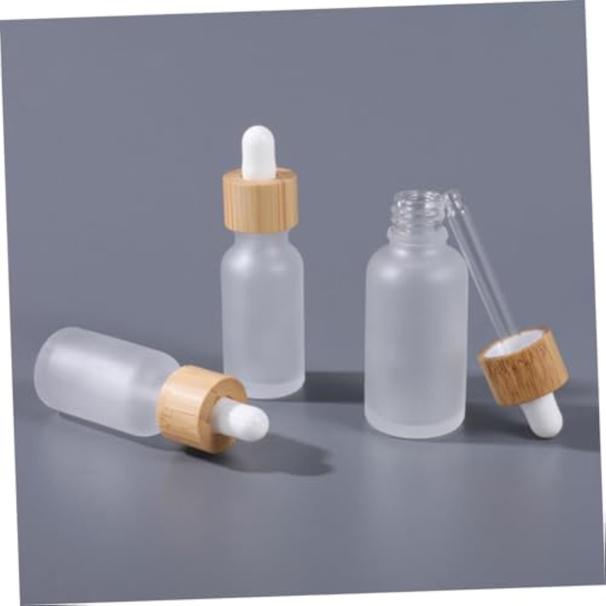 5pcs Essential Oil Glass Dropper Bottles with Bamboo Wood Rings