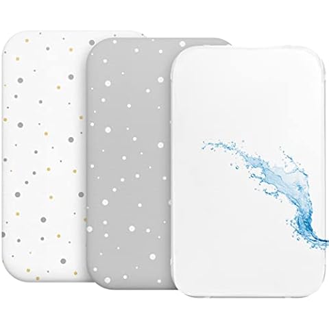 2X Spannbettlaken aus 100% Baumwolle mit Gummiband - 1X Matratzenschoner aus 100% wasserdichtem Material - 3er-Set - 55x90cm - Grau Cover