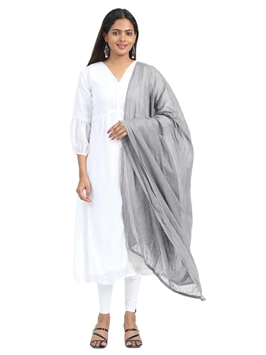 Image of Miraan Solid Pure Cotton Dupatta with Pom Pom Border, 2.25 meters length (DUPCOTTON)