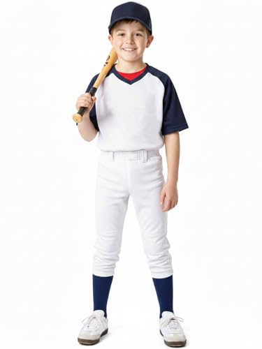 DEVOROPA 2T/3T/4T/5T to Big Kids Youth Boys Baseball Pants Girls Softball Pants Fast Pitch Tee Ball Practice Pants Pockets White 4T