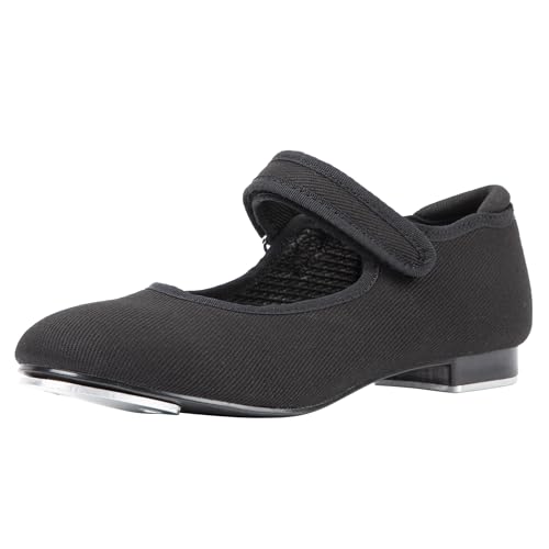 Linodes Canvas Upper Economy Unisex-Child Easy Strap Tap Shoe for Girls and Boys Tap Mary Jane Flat