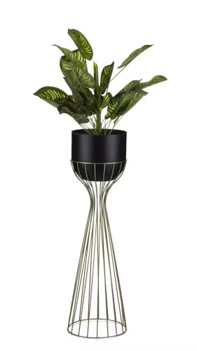 Image of ROIIHA CRAFTS Metal Floor Flower Stands Planter for Living Room Bedroom Display Plant Stand Tall Indoor Plant Stand with Planter Pot