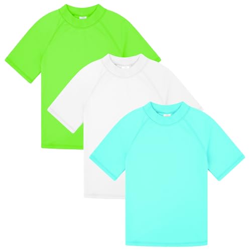 BIG ELEPHANT 3 Stück Kinder Kurzarm-Rashguard-Shirt mit UPF 50+ Schutz, schnell trocknende Badebekleidung, Rashguard für Jugendliche