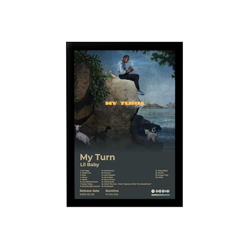 Image of BLINKART lil baby - My Turn Wall Photo Frames | Wall Art for Bedroom, Living Room, Studio or Office | Album Cover Print with Spotify Song Link QR Code | Gift for Fans - 8x12 In