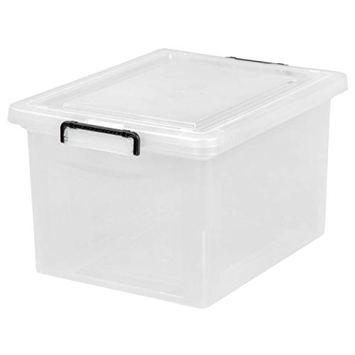 IRIS USA, 1397154 Letter and Legal Size File Box with Buckle, Medium w, Clear/Black