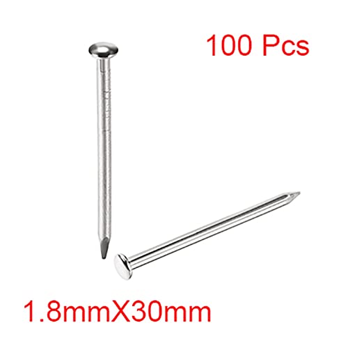100 clavos pequeños de acero con cabeza redonda, tamaño 1.8x30 mm miniatura 2