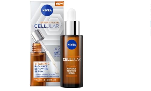NIVEA Cellular Expert Filler Vitamine C Radiance Renewing Sérum (30 ml), sérum anti-âge à la vitamine C pour des lignes fines et des rides, sérum pour le visage qui protège contre les dommages et la