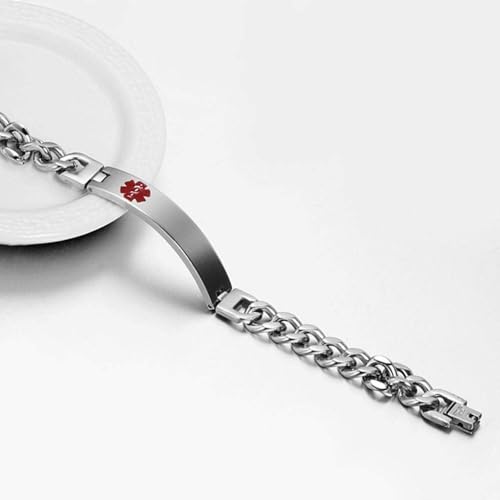 Personalized Medical Alert Bracelet for Men: Free Engraving Stainless Steel Emergency ID Wristband Custom Medic ID Bracelet for Husband Dad, Size 7.5-9.5 inches, Durable & Comfortable3