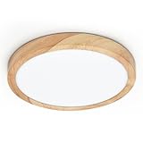 LVL Plafonnier Led 18W Grain de Bois, Petit Rond Plat Nordique Luminaire pour Salon, Chamb...