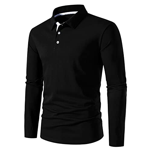 A WATERWANG Men's Long Sleeve Polo Shirts, Slim-fit Cotton Golf Polo Shirts Basic Designed2