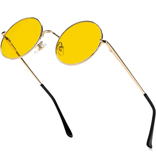 Image of Red Lens Circle Glasses Small Round Polarized Sunglasses for Women Men Retro Hippie Style Circle Sun Glasses