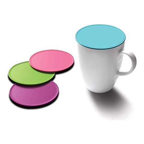 Coverware Drink Tops Tap and Seal Coffee and Tea Covers - Gently Suctions to Mugs to Keep Drinks Warmer Longer and Reduce Splashing - BPA Free Silicone Coffee Mug Cover - 4pk - Summer Crush Cover