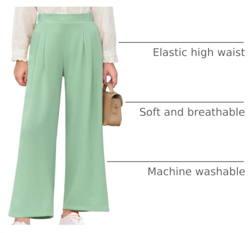 Image of Haloumoning Girls Uniform Pants Kids Wide Leg Dress Pants 5-14 Years | High Waisted, Casual Trousers, With Pockets