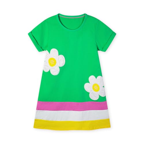 Image of HILEELANG Toddler Girl Cotton Casual Dress Summer Short Sleeve Basic Tunic Playwear Shirt Dresses