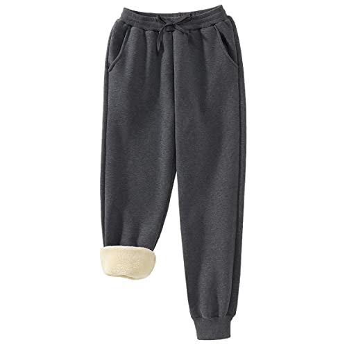 CM C&M WODRO Damen Warme Sherpa Jogginghose Winter Thermo Fleece Verdicken Hosen Frauen Kordelzug Sporthosen Gefüttert Sweatpants mit Taschen(L,Grau) Cover