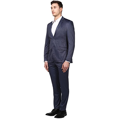 Image of Park Avenue Men Dark Blue Regular Fit Polyester Blend Suit