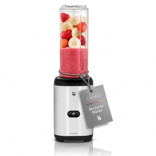 WMF Kult X Mix & Go Mini Smoothie Maker, Standmixer, Blender elektrisch, Shake Mixer 300 Watt Leistung, Tritan-Kunststoff Flasche 600ml, auslaufsicherer Schraubdeckel, rutschfeste Füße, Silber/Schwarz