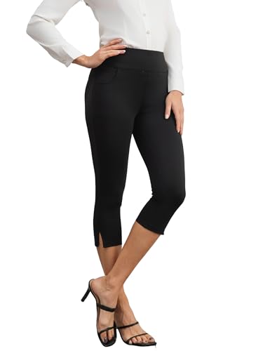 heipeiwa Women's Capri Pants Dressy High Waist Pull on Pants Comfort Stretch Slit Slim Business Casual Trouser