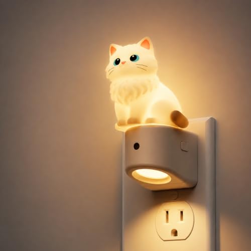 Image of L LOHAS LED Night Light for Kids,Dusk to Dawn Sensor,RGB+Soft White 3000K | Kids Night Light, Night Lights ,3D Cute Ragdoll Cat,Birthday Gift Nightlight for Kids, Room Decor