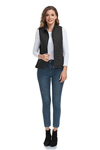 Longking 2023 Upgraded, Black Women's Outwear Vest With One Inner Pocket - Stand Collar Lightweight Zip Quilted Vest For Women L #TOP5