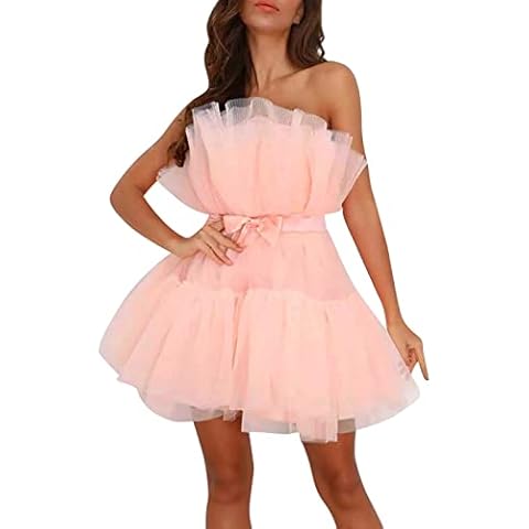 Vestidos De Mujer Noche Vestido de tul para mujer, vestido de fiesta corto hinchado, sin tirantes, de malla, vestidos de de cumpleaños Cover