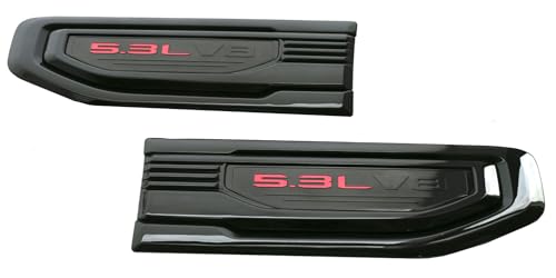 Image of Pair New 5.3L V8 Vent Emblems Kit 3D Driver Passenger Side Badge Compatible with 2019-2026 GMC Sierra GM 85160715 86532094 (5.3L V8-Black Red)