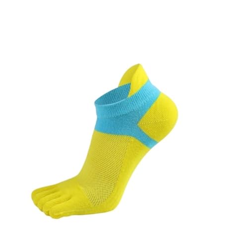 Calcetines de cinco dedos 5 pares de calcetines verano dedos for mujer y niña, algodón, malla, transpirables, invisibles, hasta el tobillo(Yellow)