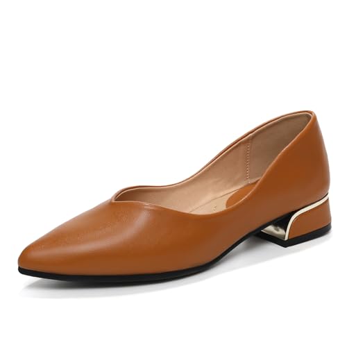HIPPOSEUS Escarpins Femme Élégantes Chaussures de Bureau Confortable Classique Chaussures Habillées Marron avec Talon Bloc 2.5cm,38 EU